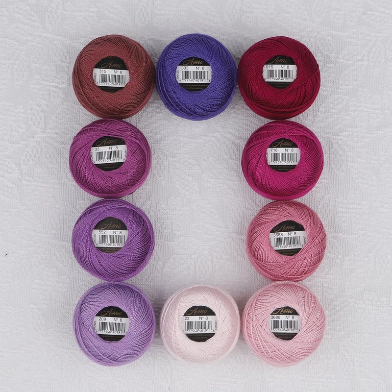 AMOHilos Size 8 Double Mercerized Egyptian Long Staple Cotton Pearl Thread Ball 10 Grams (87 Yards) Embroidery Thread 10 Colors per Box for Crochet Hardanger Cross Stitch Hand Embroidery (Set1) - Image 4
